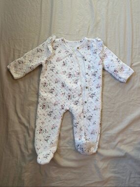 Shabby Chic Quilted Footed One-Piece in White and Pink Floral